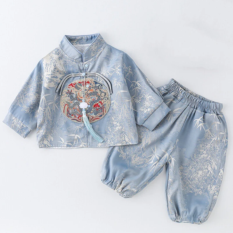 Conjuntos de 3 piezas de ropa de Boutique para bebé, ropa de estilo chino, Tops de manga larga de algodón, pantalones y sombrero, fotografía para recién nacido BC157 - imagen 5