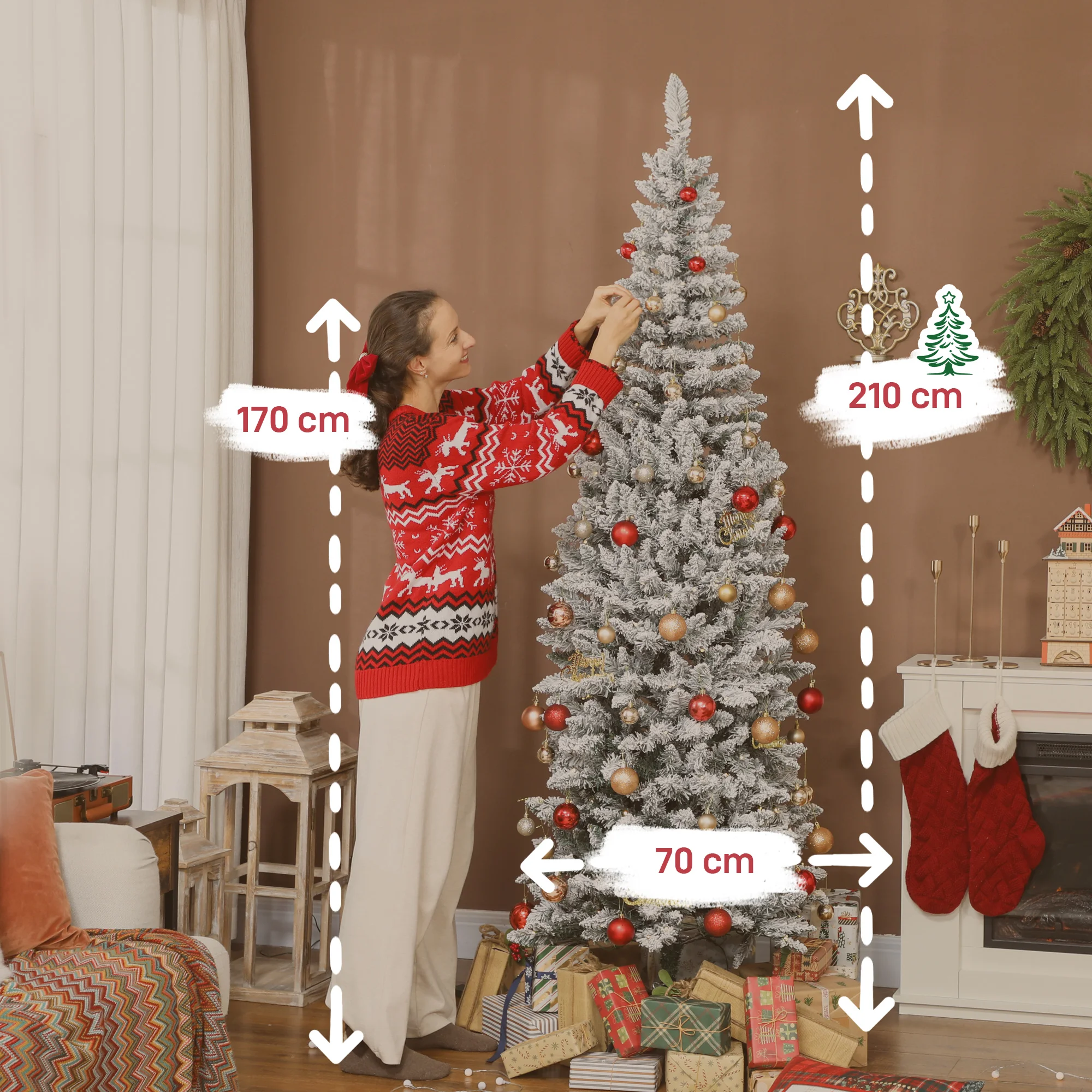 HOMCOM Árbol de Navidad Estrecho, Árbol de Navidad Nevado con Luces LED Bicolores, 11 Modos de Iluminación, Soporte Metálico, Fácil de Montar, Verde - imagen 3