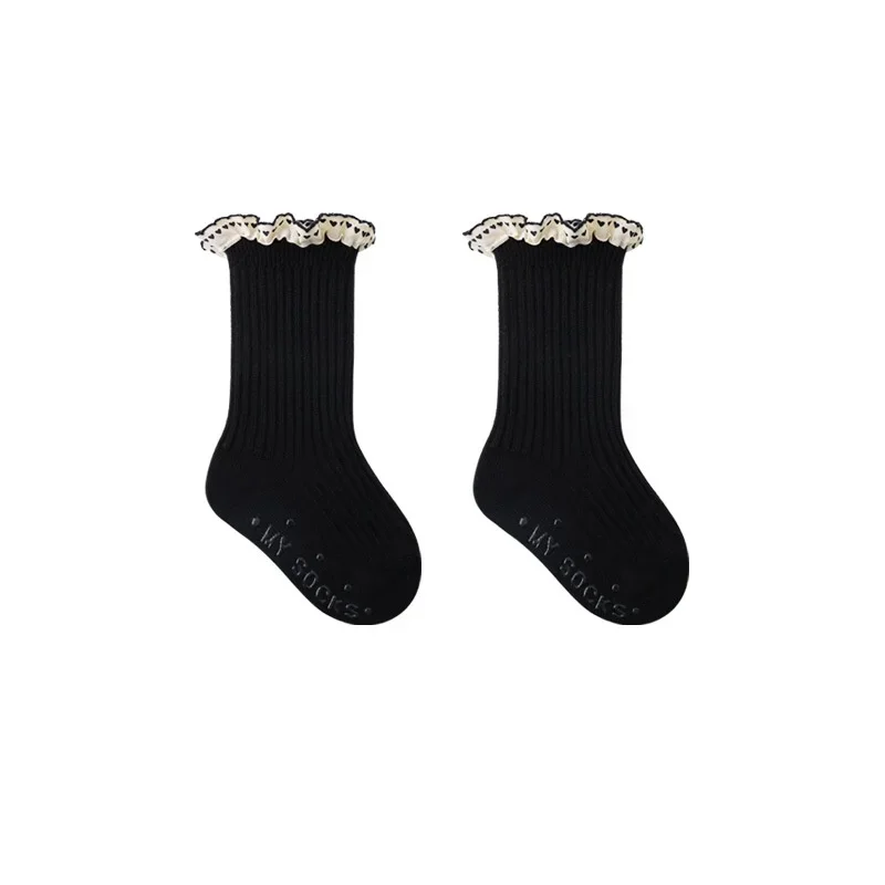 2 pares de calcetines bonitos a la moda con volantes para niño niña, calcetines de Color marrón café de princesa dulce para niños, calcetines de algodón suave para primavera y otoño - imagen 5