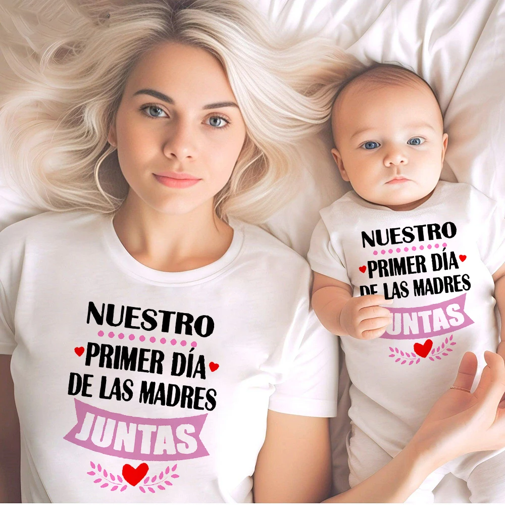 Nuestra primera Día de la madre, ropa a juego con estampado español para la familia, traje de camisa para mamá y yo, camiseta para el día de la madre, Tops, pelele para bebé