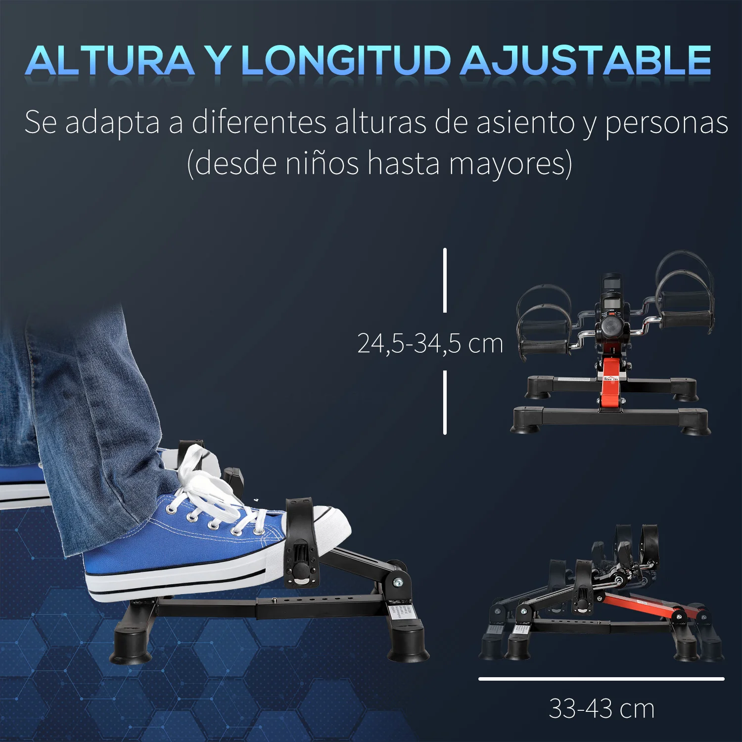 HOMCOM Mini Bicicleta Estática de Ejercicio Pedales Estáticos con Altura y Longitud Ajustables Pantalla LCD Máquina Pedalear de Manos y Piernas 33-43x40x24,5-34,5 cm Negro - imagen 5