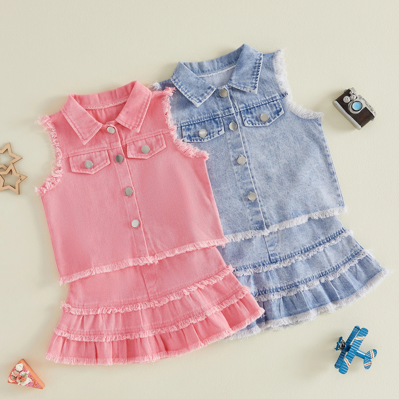 Conjunto de verano para niña: top vaquero y falda con volantes
