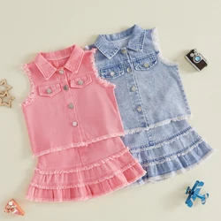Conjunto de verano para niña: top vaquero y falda con volantes