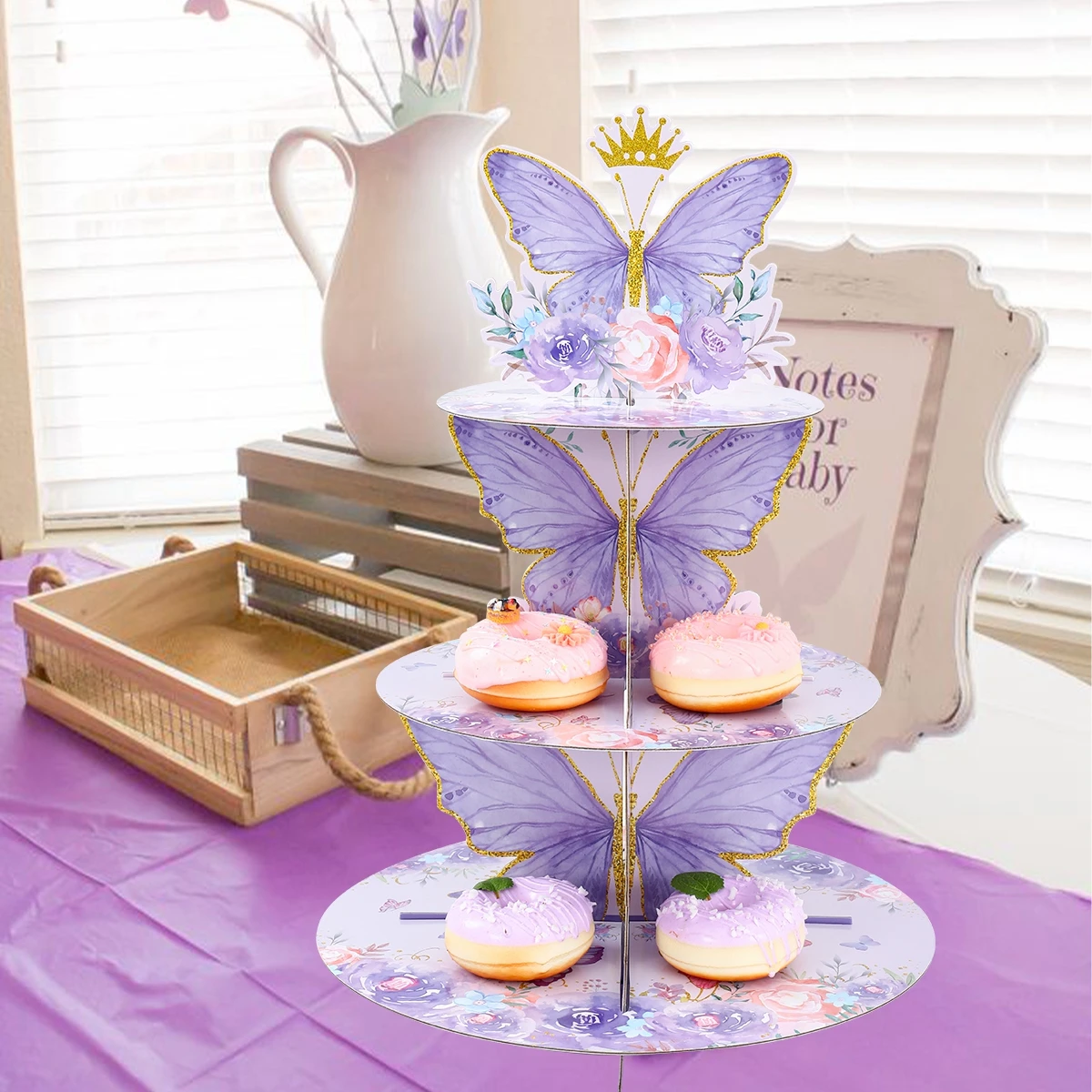 Soporte para pastel de mariposa púrpura, decoración para fiesta de cumpleaños con tema de mariposa, suministros para fiesta de boda y Baby Shower para niños y niñas, decoración para pasteles - imagen 2