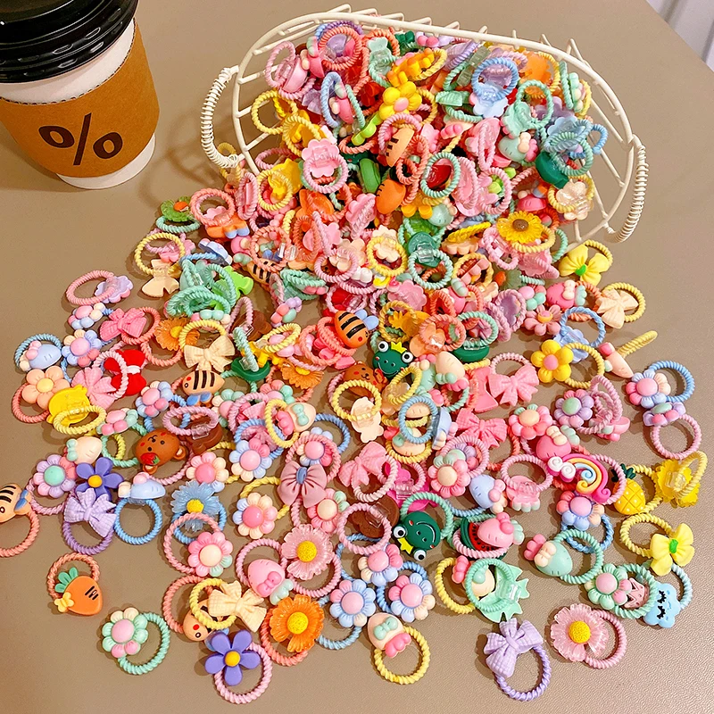 10/50 Uds. Banda de goma bonita para niños, banda de goma para niñas, accesorios para el cabello duraderos de alta elasticidad, no daña el cabello, Scrunchie pequeño - imagen 3