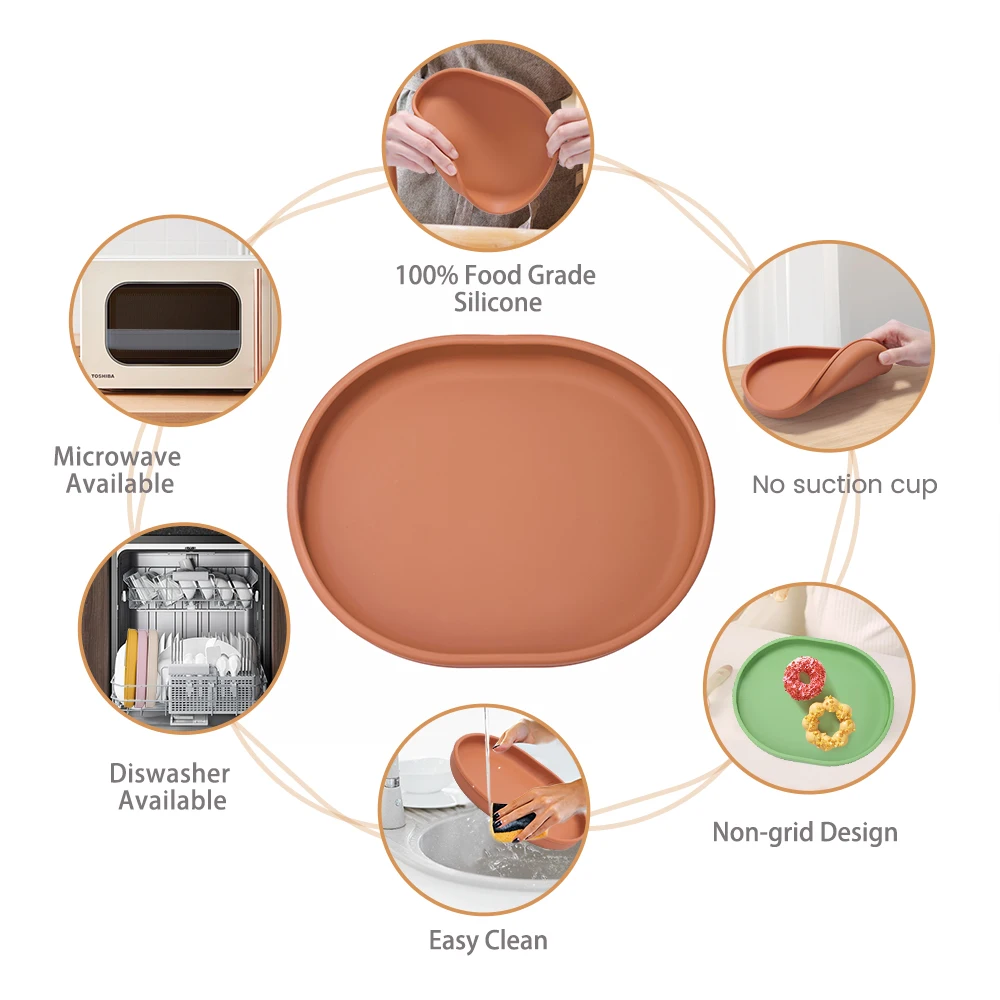 Juego de vajilla de silicona para bebé, plato con ventosas, tenedor, cuchara, babero, taza de paja, juego de vajilla para niños, suministros para bebé, 5 uds. - imagen 5