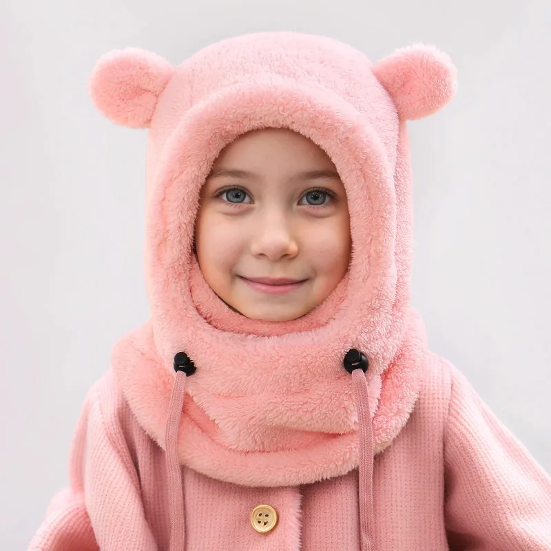 Gorro infantil de peluche con orejas de oso – Térmico antiviento - imagen 3