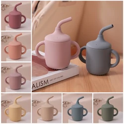 Taza con pajita de silicona para niños, 1 Uds., sin BPA, a prueba de fugas, taza de entrenamiento para niños pequeños, taza de agua de viaje con doble asa, regalos para Baby Shower