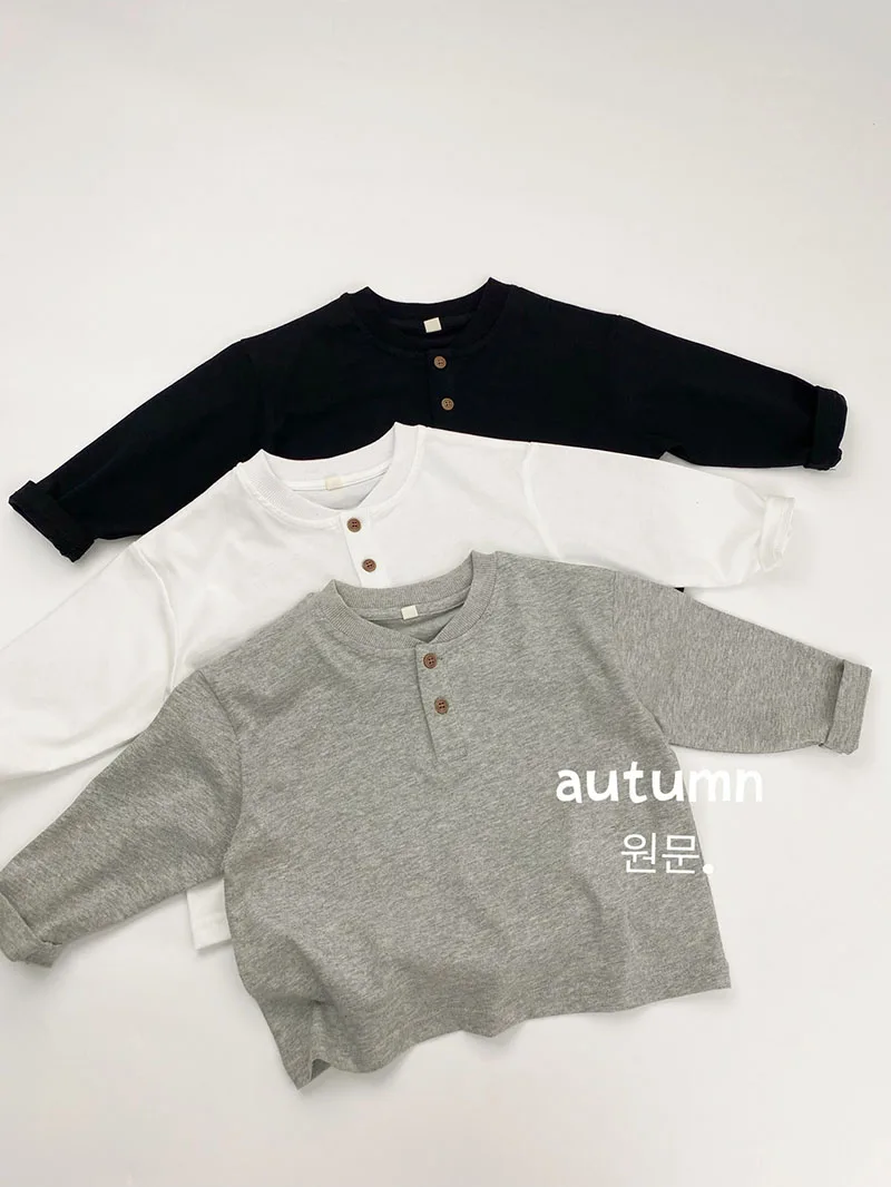 Camiseta interior de Color sólido para niños de otoño, Polo fino con dos botones de 1 a 6T, Top holgado de estilo coreano para niños