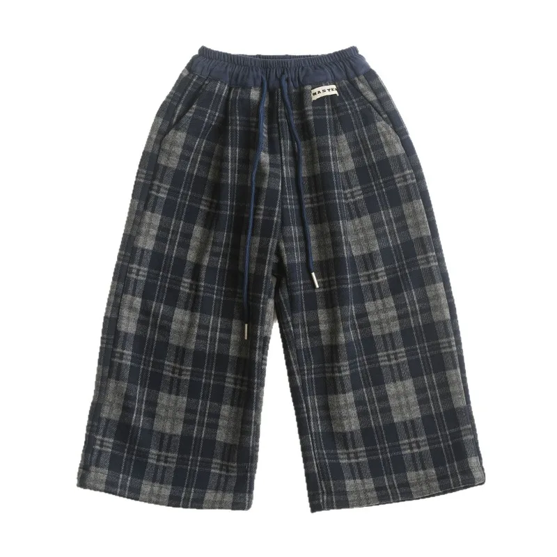 2025 Pantalones a cuadros de estilo coreano para niños: pantalones sueltos con forro polar de invierno, pantalones para niños de moda retro y agradables para la piel - imagen 5