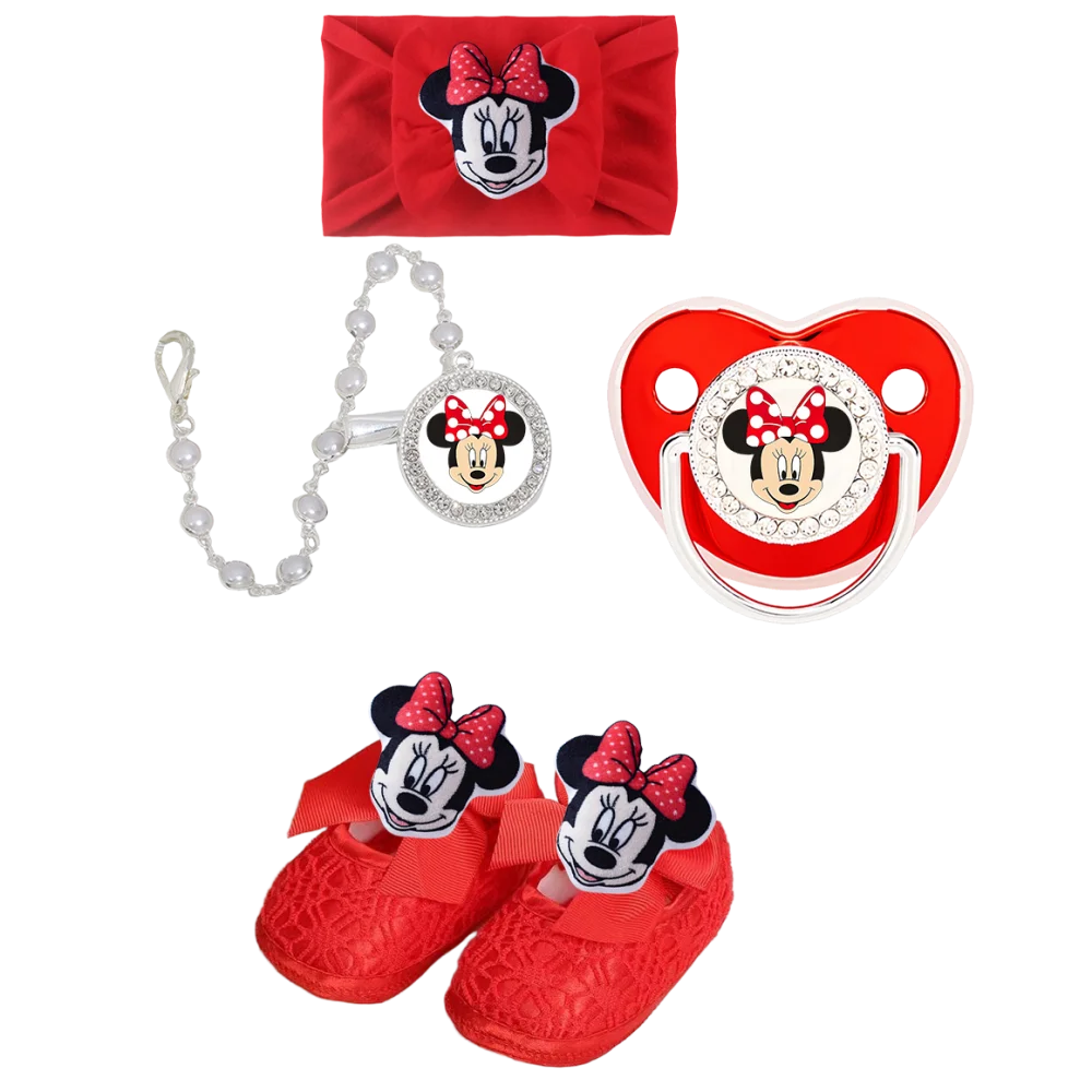 2025 Diadema roja para bebé y chupete de bebé rojo brillante con cadena de cuentas de piedras preciosas clip de piedras preciosas/dientes de juguete juego de zapatos de bebé regalo para bebé - imagen 3