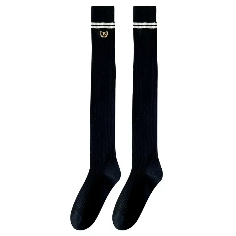 Two Stripes Emblem Over Knee Stockings Girl's British Style Over Knee Long-lenght Socks Japanese Academy Style Girl Stockings - imagen 5