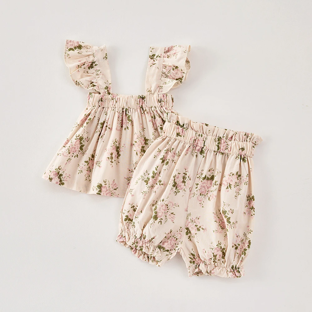 Conjunto de ropa Floral fina de verano para bebé de 0 a 3 años, camisola dulce para niño pequeño, chaleco, Top + Pantalones cortos para niñas, trajes infantiles para chico - imagen 4