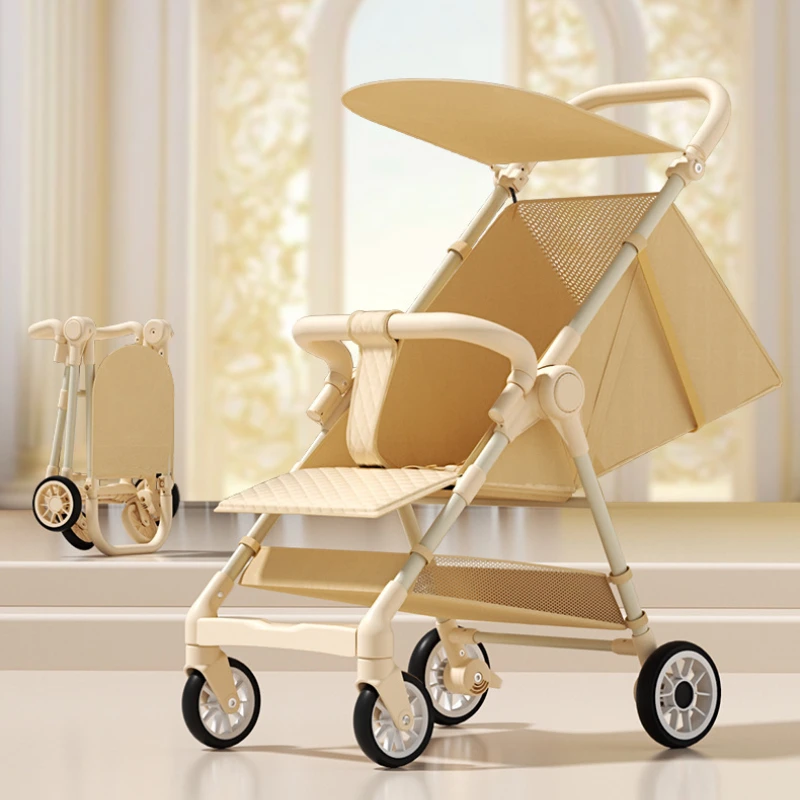 Cochecito con sombrilla de viaje ultraligero con sistema de una sola pliegue, arnés de seguridad de 5 puntos y asiento reclinable para uso en avión