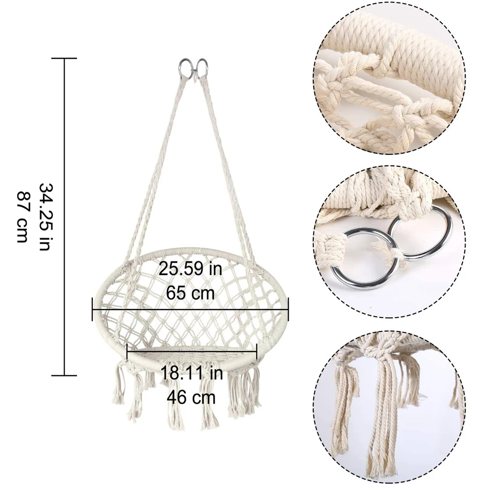 Columpio tipo hamaca, columpio colgante de macramé hecho a mano para interior, dormitorio, patio, jardín, capacidad de 230 libras - imagen 4