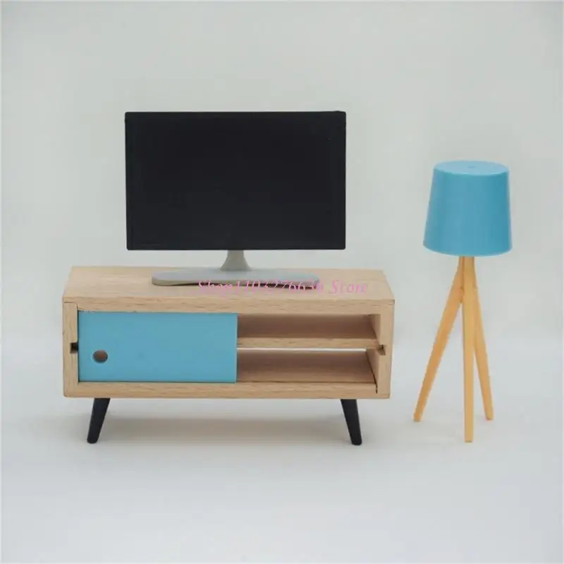 R6FD 1/12 Muebles muebles muñecas madera gabinete televisión en miniatura para exhibición escena habitación - imagen 4