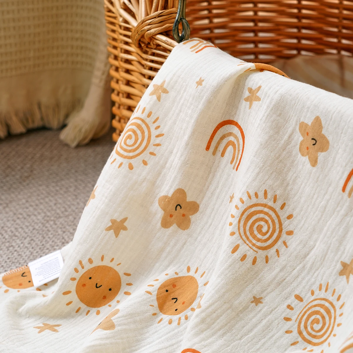 Manta de crepé de algodón 100% de 80x80cm, manta envolvente de muselina para bebé, colcha de abrazo, ropa de cama, manta suave para recién nacido, Toalla de baño envolvente - imagen 3