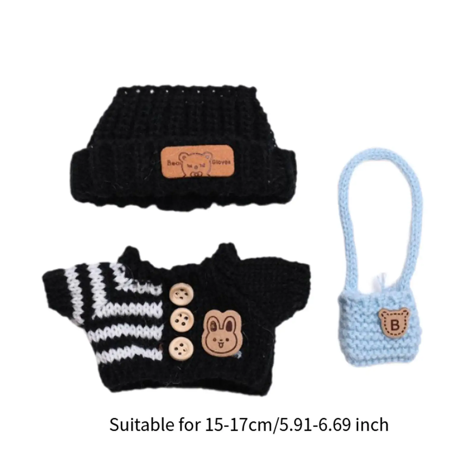 3Pcs Fashion Dolls Sweater and Hat Bag Accessories Handmade Clothing for 15-17cm Dolls Boy Dolls Girl Dolls New Year Gifts