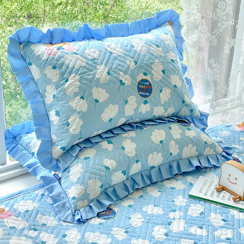 Funda de almohada acolchada de estilo Pastoral, funda de almohada de encaje de algodón puro para niños, funda de almohada individual suave y transpirable para el hogar, 48x74cm