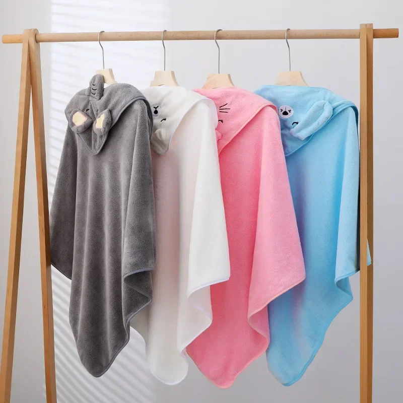 Toalla de baño para bebé de lana Coral blando, manta con sombrero, envoltura infantil absorbente de secado rápido, accesorios de ropa para niños