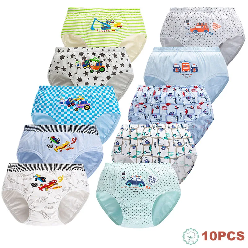 Ropa interior triangular para niños de 2 a 13 años, calzoncillos de algodón con varios patrones de coches, bragas preescolares suaves y transpirables, 5/10 Uds.