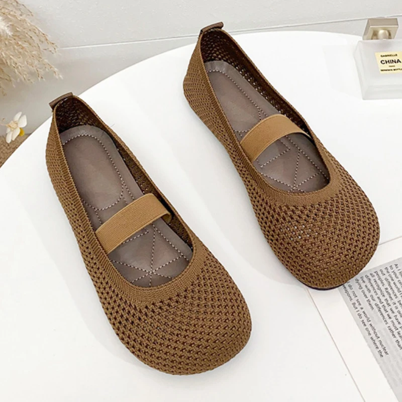 Zapatos planos transpirables para mujer, mocasines de suela blanda de malla de Color sólido para caminar a diario y conducir, calzado sin cordones para primavera y verano