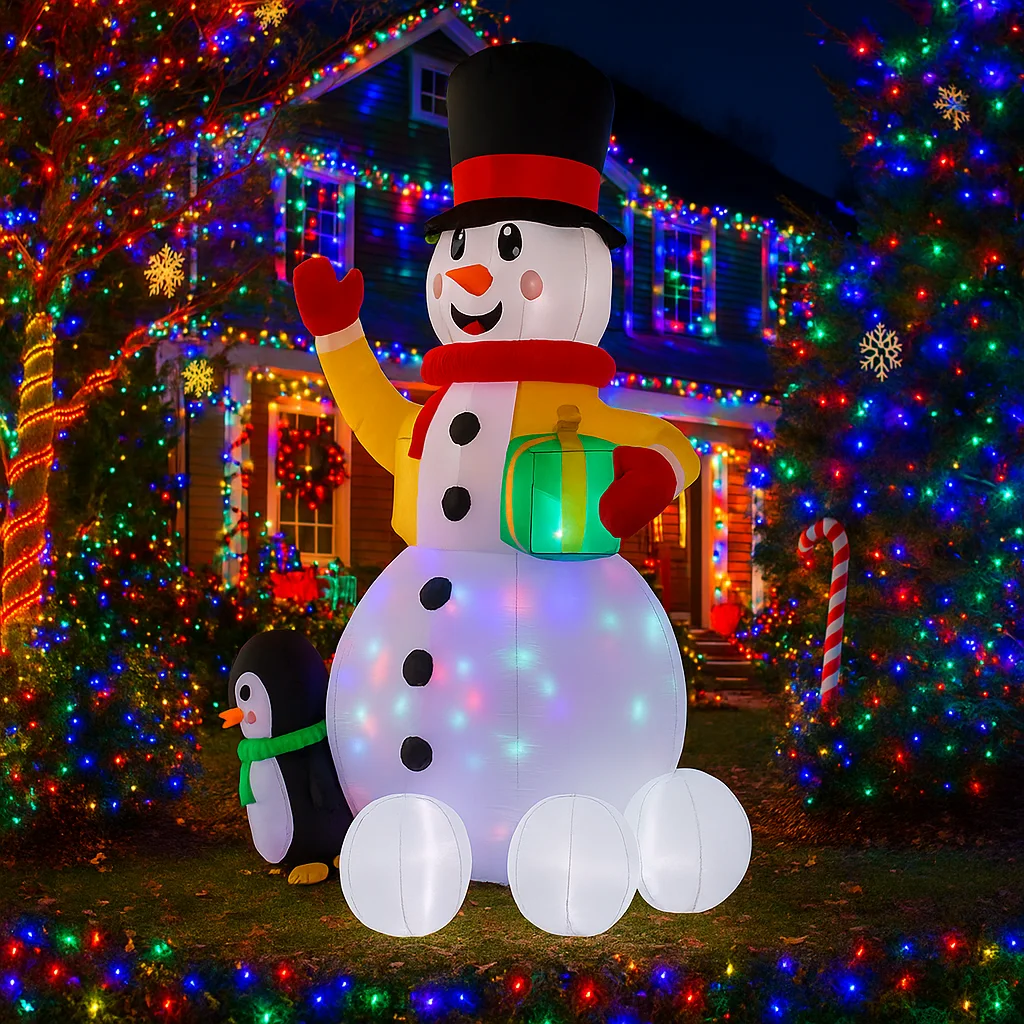 Decoración navideña al aire libre de 5,9 pies, muñeco de nieve, pingüino, decoración inflable para fiesta de patio, adornos de césped de Navidad, luces, juguete para el hogar - imagen 2