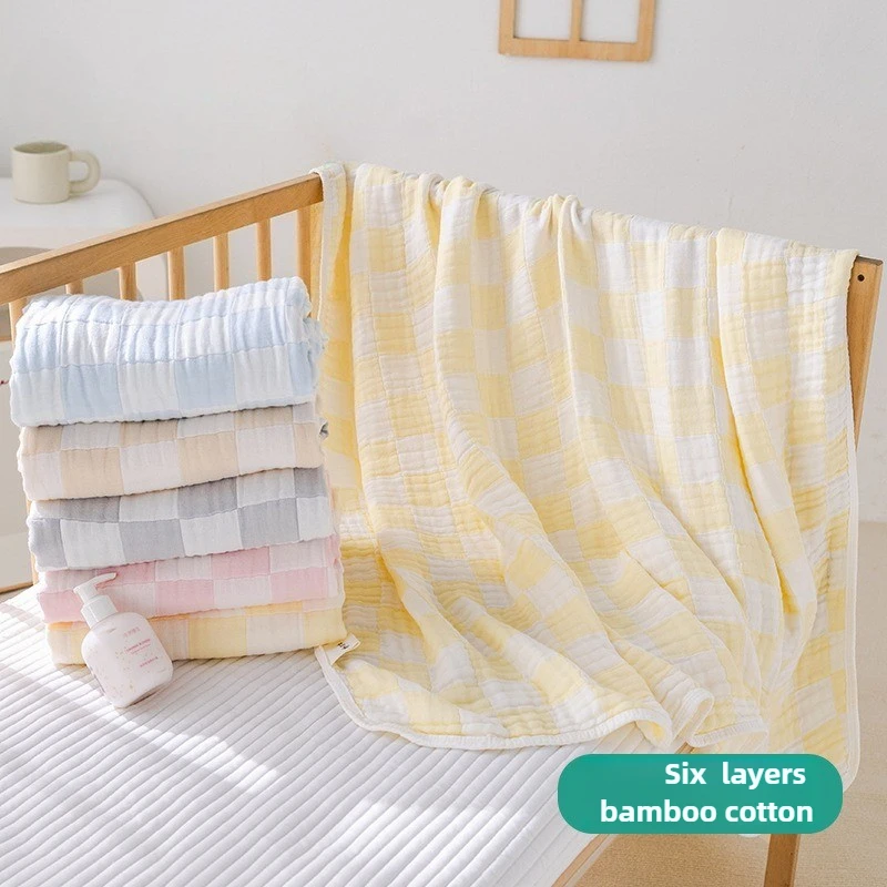 Mantas de algodón de bambú de 6 capas para bebé, funda para siesta, colcha fina, Toalla de baño de burbujas suave para recién nacido, manta envolvente de muselina, ropa de cama para bebé