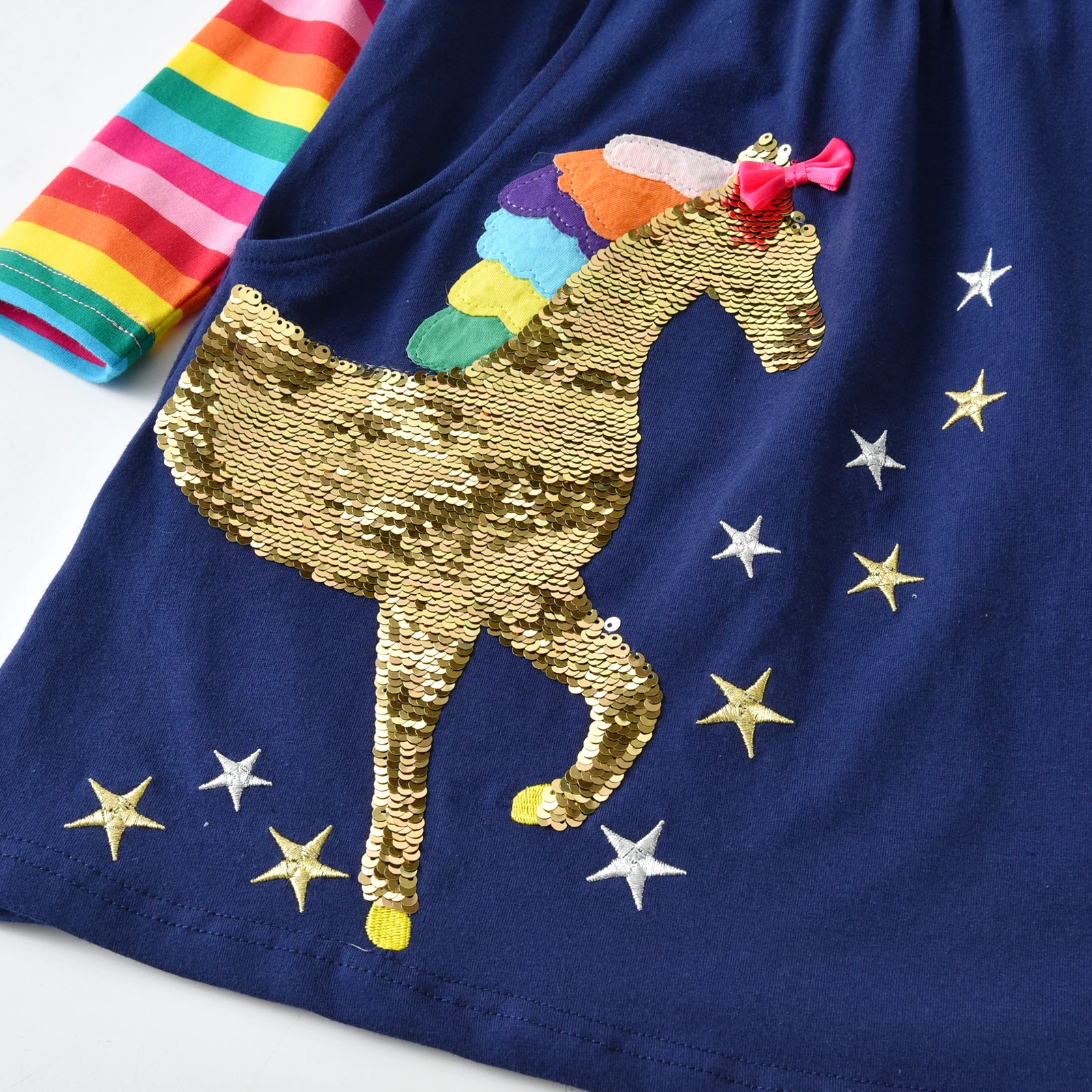 Dxton Vestido infantil de manga larga con unicornio y lentejuelas - imagen 3