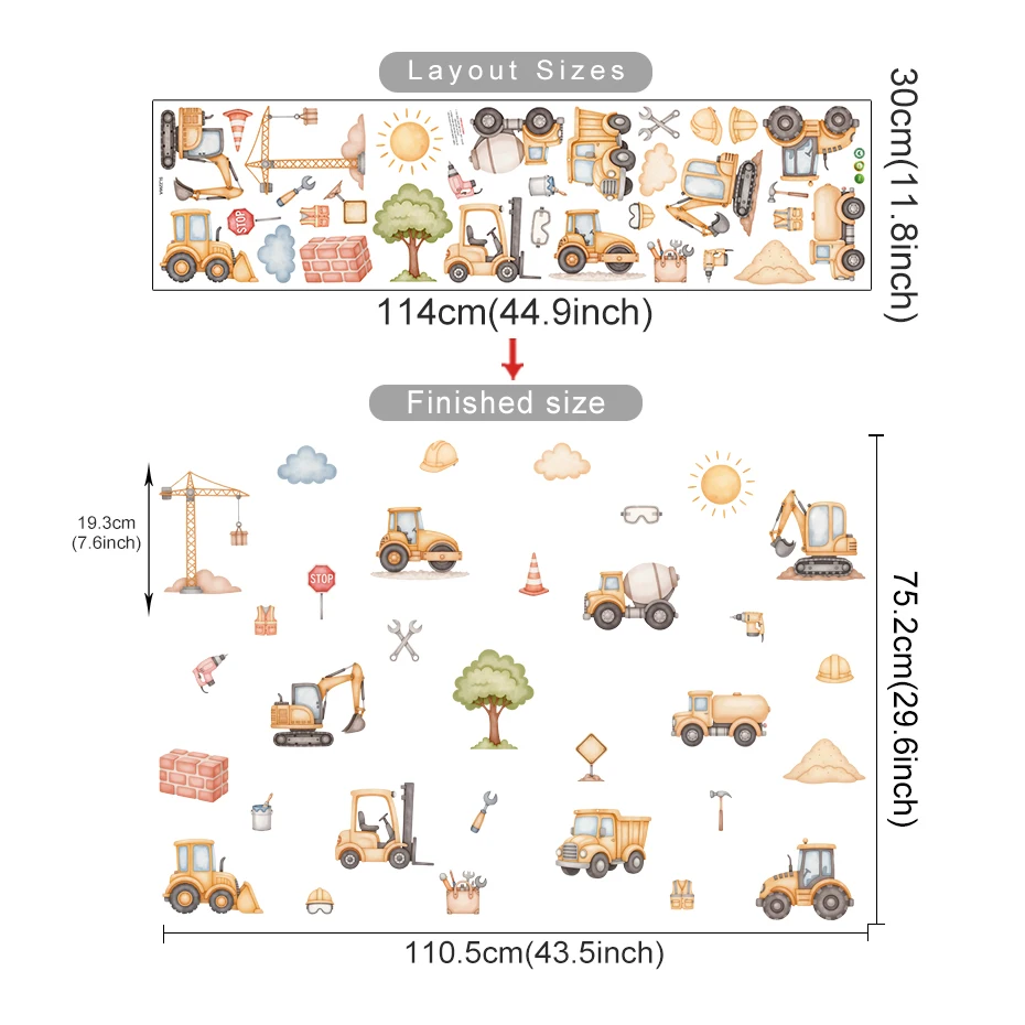 Pegatinas de pared maquinaria construcción infantil – Dibujos animados - imagen 4