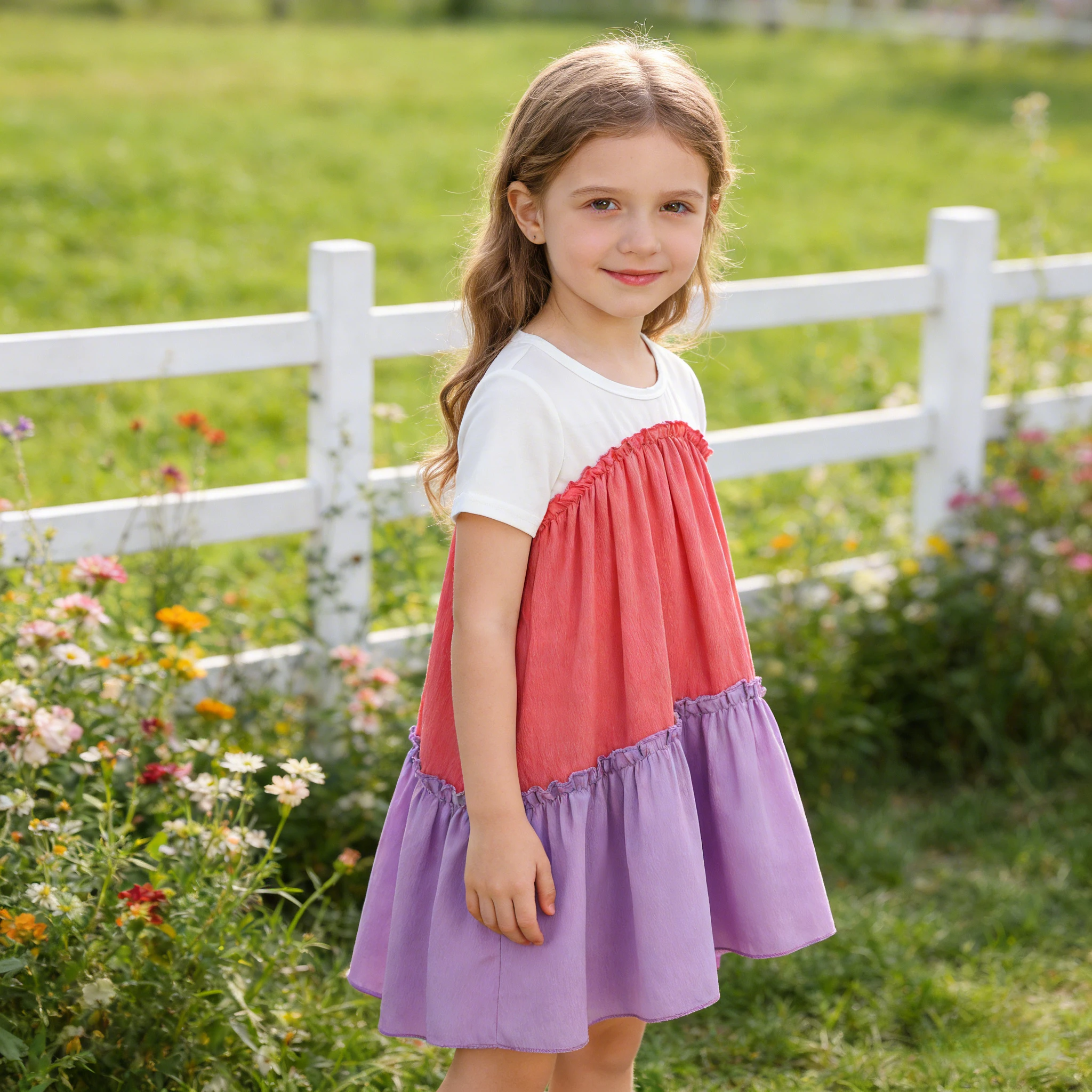 2026 vestido de verano para niñas, vestido informal holgado de manga corta con bloques de Color, ropa para niñas de Color sólido, vestido bonito para niños de 3 4 5 6 7 años - imagen 2