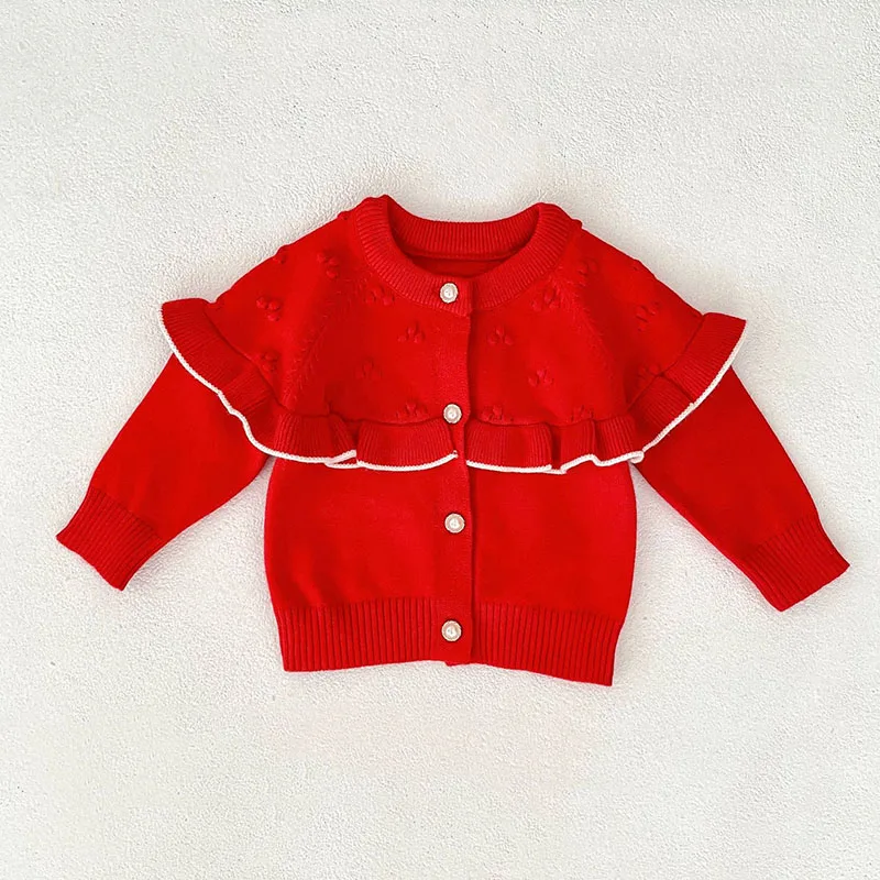 MILANCEL nuevo otoño cárdigan para bebé 0-24M lindo ahuecado niñas Color bloque suéter suelto versión coreana Tops de punto para bebé - imagen 4