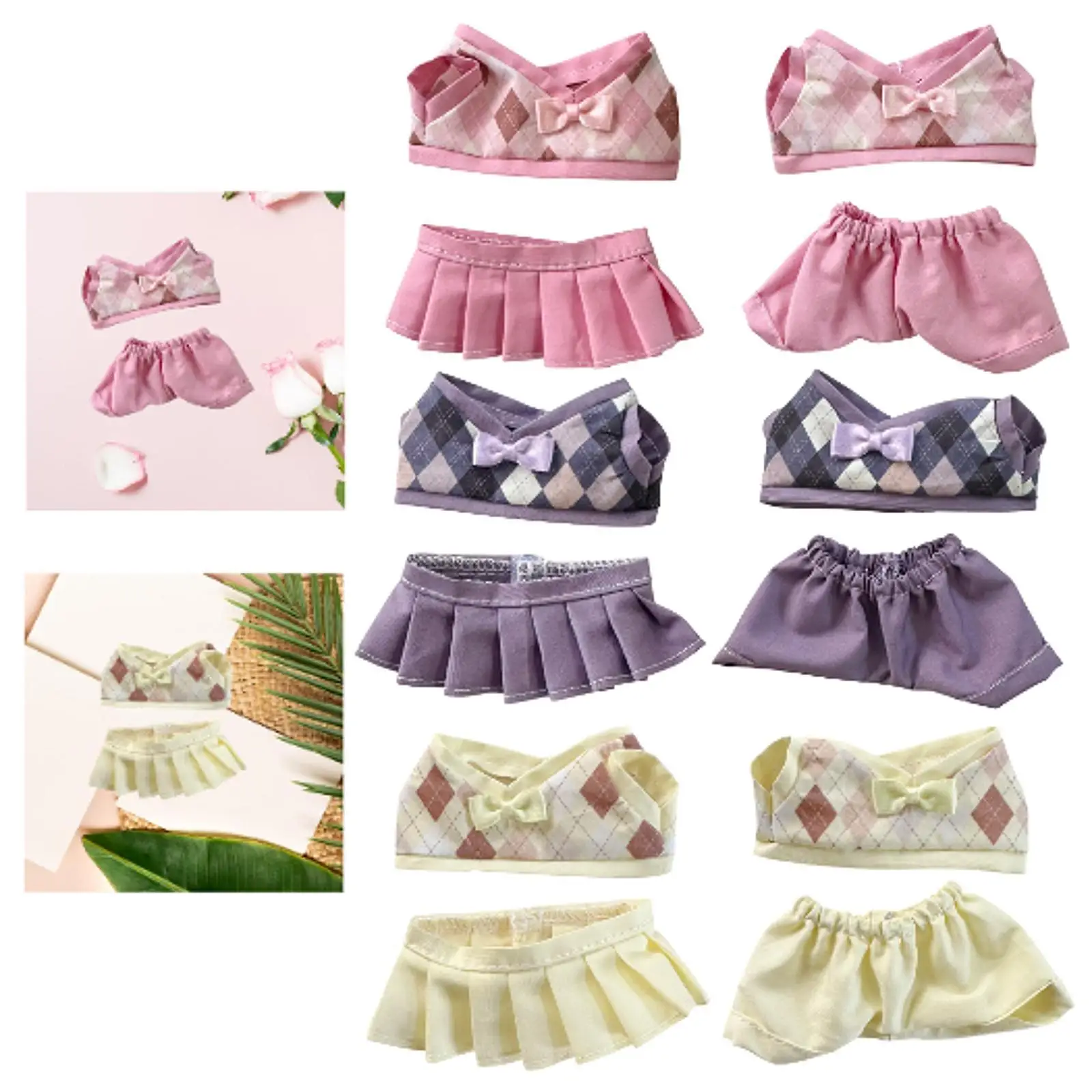 2Pcs Doll Outfit Set for 17cm Plush Toy with Detachable Accessories
