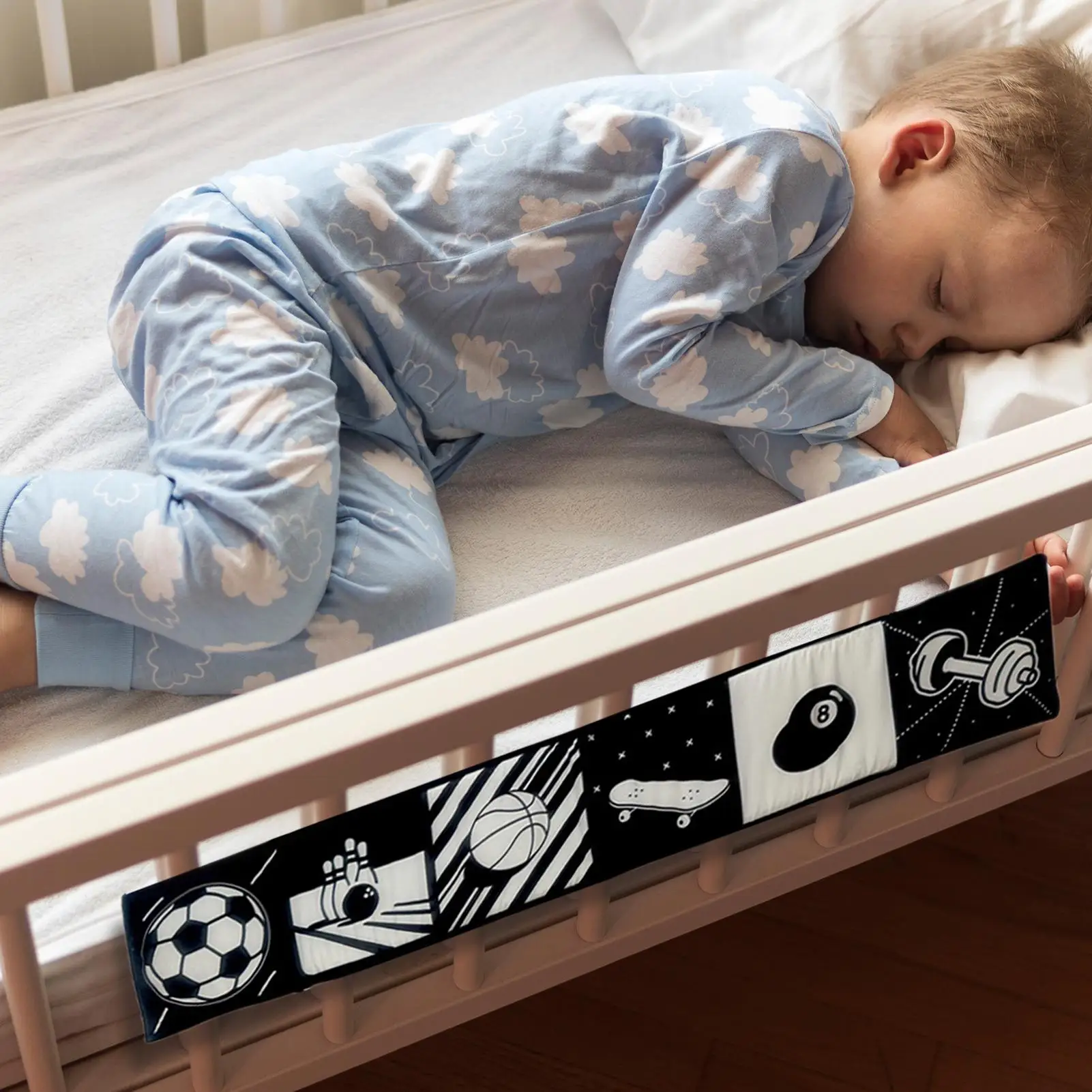 Parachoques para cuna de bebé, suministros para bebé, parachoques para cuna transpirable con patrones en blanco y negro para edades de 0 a 36 meses, parachoques para cama de agarre - imagen 5