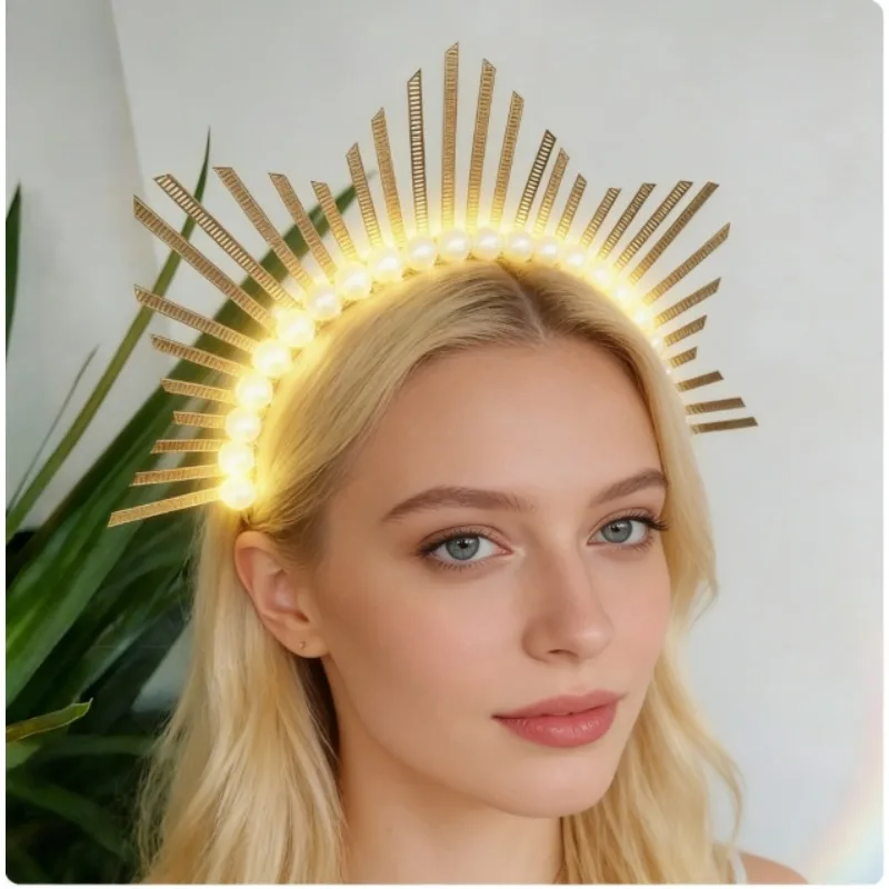 Diadema luminosa con halo de la Virgen María y perlas para Halloween - imagen 5