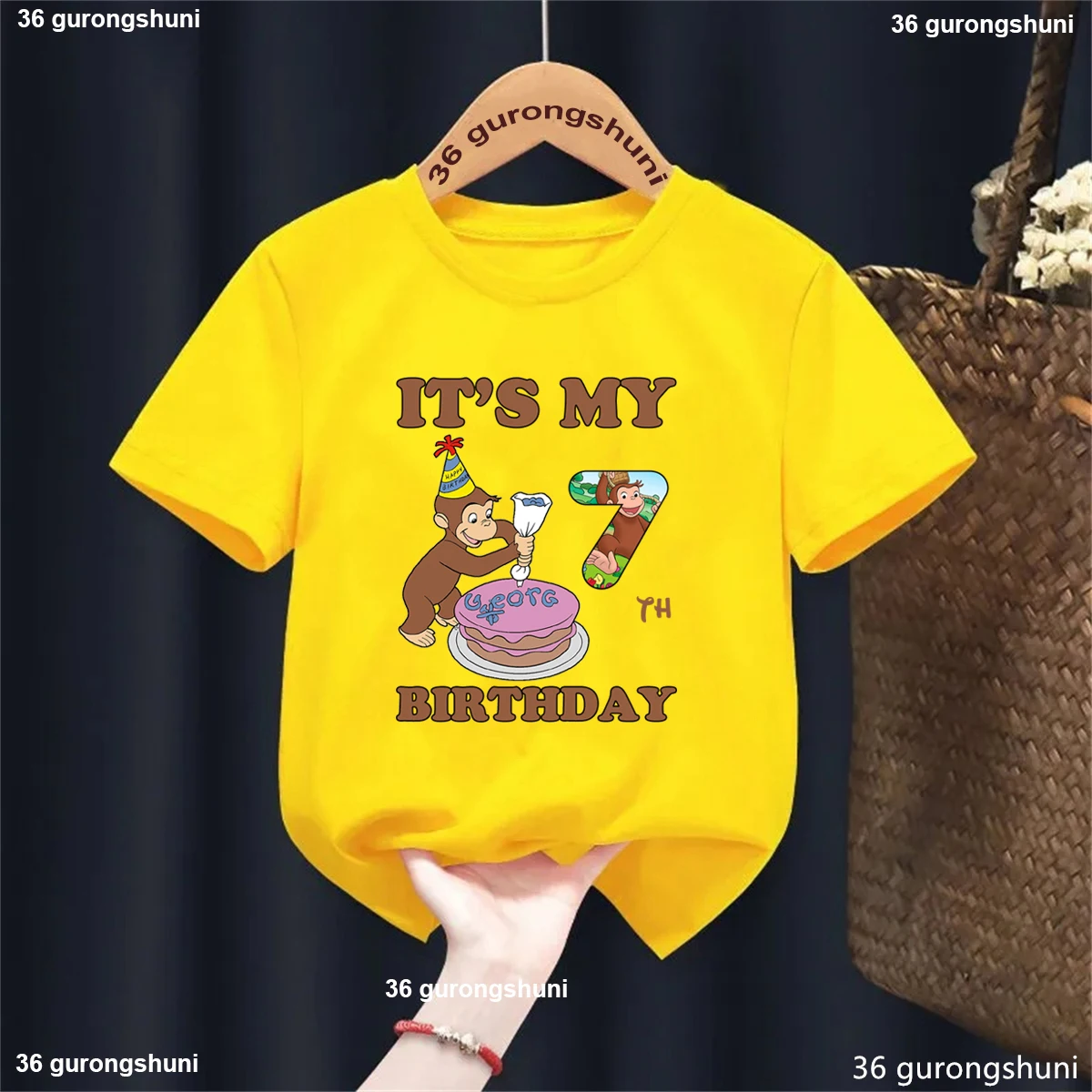 2025 It's My 6th/7th Birthday Curious George Camiseta estampada niñas/niños regalo de feliz cumpleaños fiesta niños ropa mono camiseta