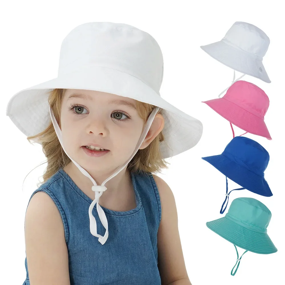 Sombrero de sol de algodón suave ajustable para niños y niñas, sombrero de cubo de playa transpirable al aire libre con cuerda a prueba de viento, gorra para bebés y niños - imagen 2
