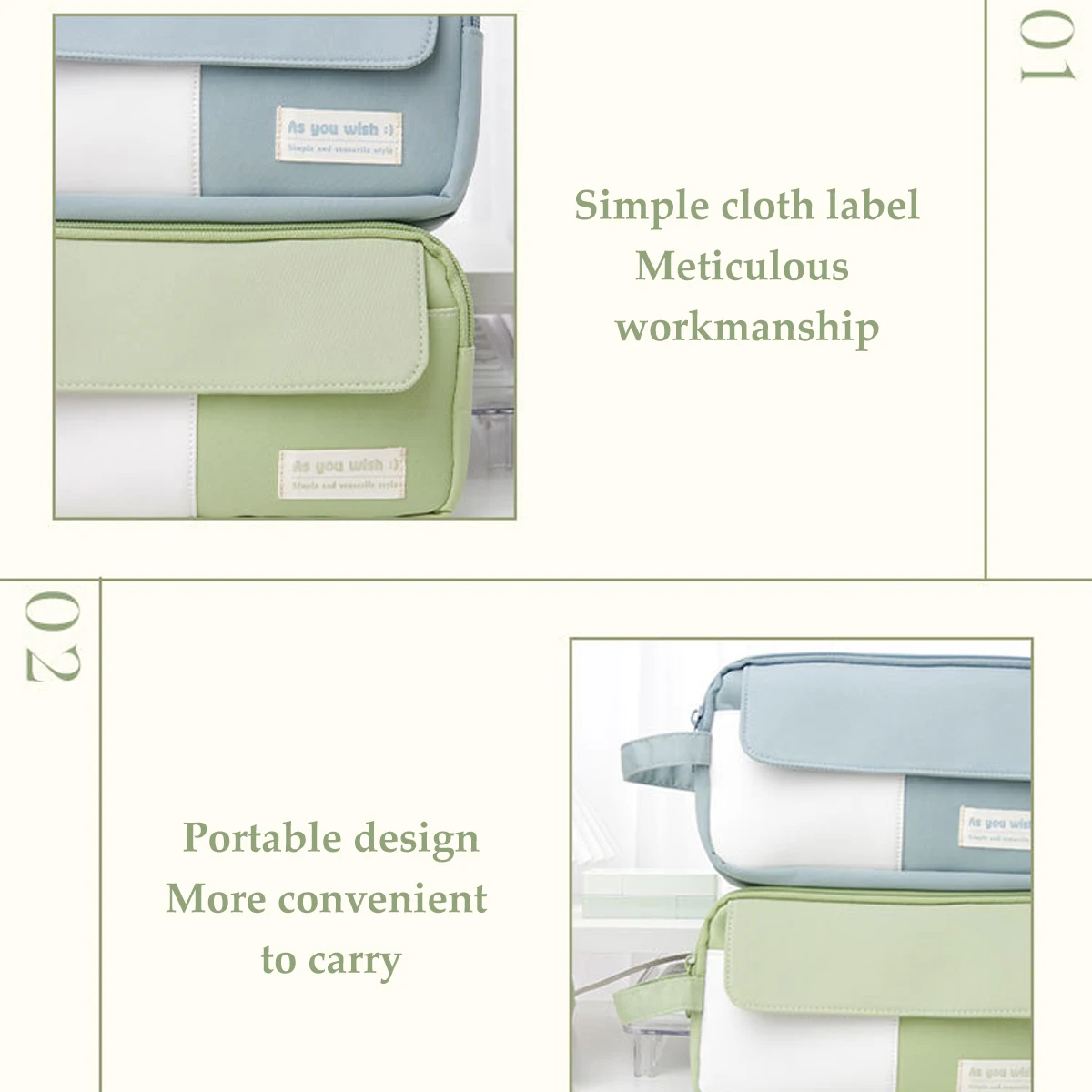 Bolsa de lápices Simple de gran capacidad con Panda de dibujos animados, bolsa de papelería portátil para estudiantes de secundaria con doble compartimento, verde/negro/púrpura - imagen 2