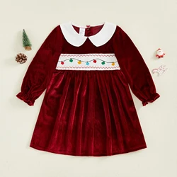 Tregren Vestido navideño de terciopelo para niña 2-7 años bordado