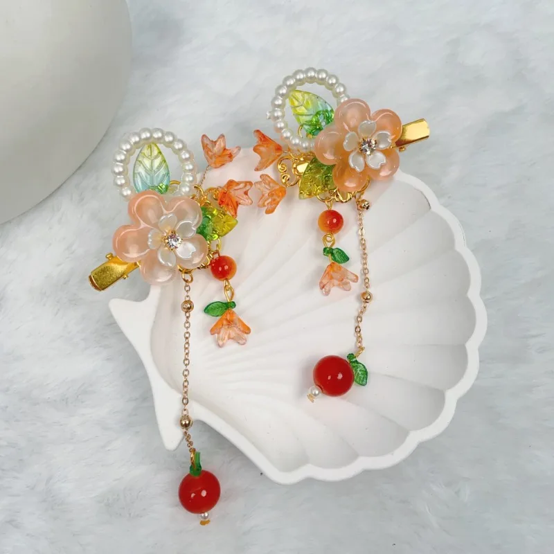 Tocado Hanfu para niños, pinza para el pelo de estilo antiguo para niña pequeña de estilo chino, pinza para el pelo con borla de flores para disfraz antiguo - imagen 5