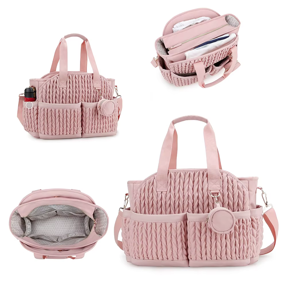 Bolso pañales rosa suave impermeable malla transpirable y bolsillos - imagen 3