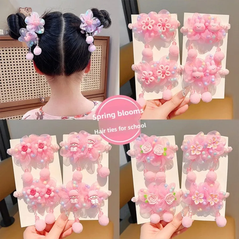 Lazos 3D flores estilo princesa para niña – elásticos sin dañar pelo - imagen 5