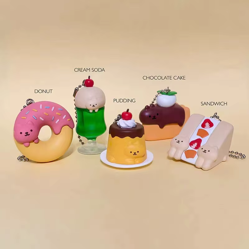 Qualia cápsula juguetes gato oculto mascota bola cadena 2 lindo gatito kawaii en comida pudín donut gashapon - imagen 5