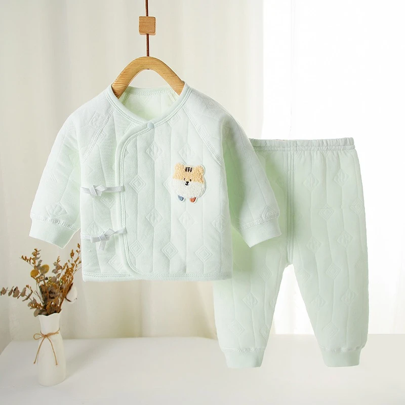 Traje cálido de algodón para bebé Unisex para otoño e invierno, conjunto de 2 piezas con cabeza de tigre bonita para niños y niñas, pantalones de pijama suaves para Halloween - imagen 2