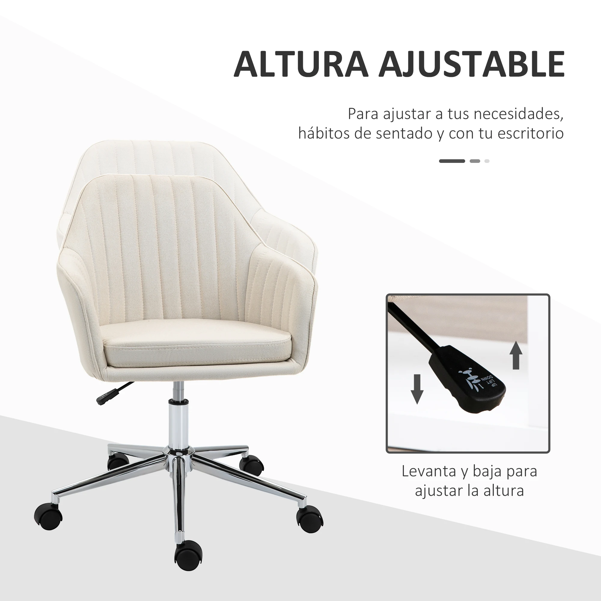 Vinsetto Silla de Oficina Silla de Escritorio Giratoria Tapizado en Lino con Altura Ajustable y Reposabrazos para Estudio Dormitorio Tocador Carga 120 kg Beige - imagen 4