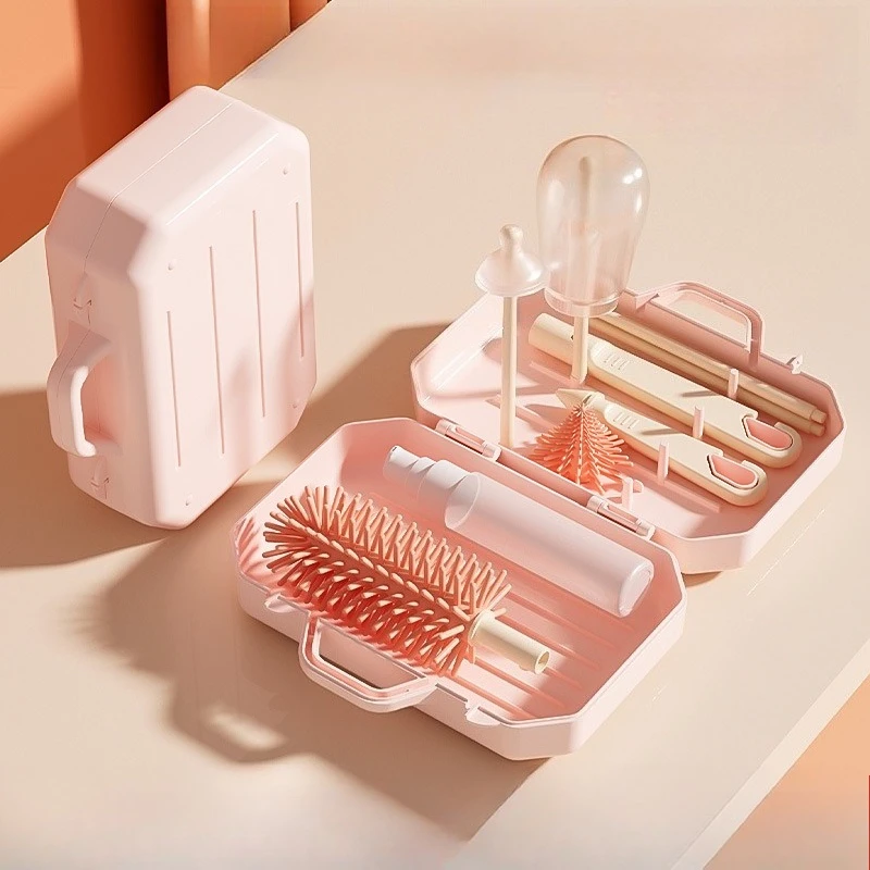 Estante para secar botellas, estante para botellas con drenaje, juego de cepillos para botellas con pezones, caja de almacenamiento, juego de estante para secar botellas portátil - imagen 5