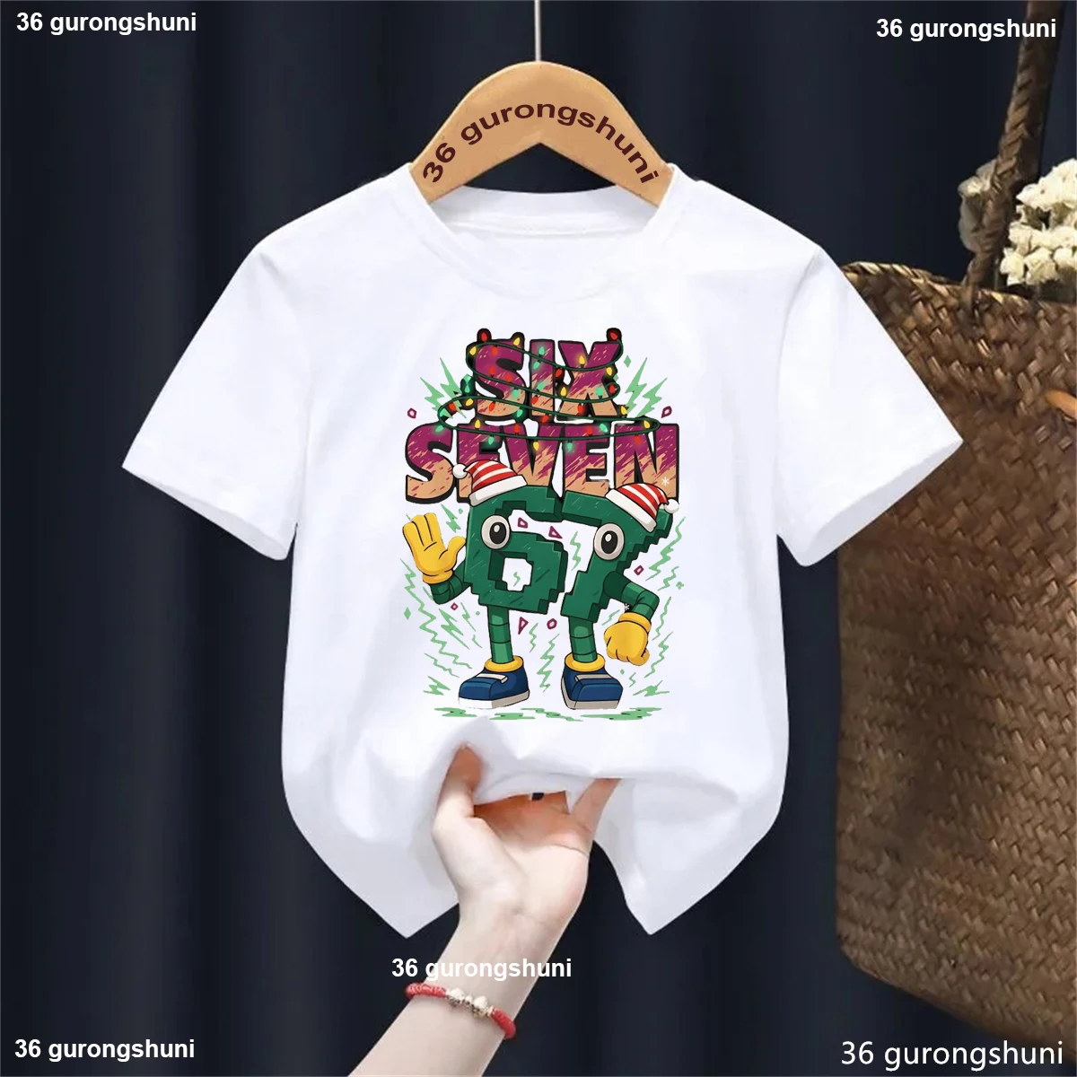 Brainrot Six Seven Camiseta Navidad para niños italiana manga corta - imagen 5