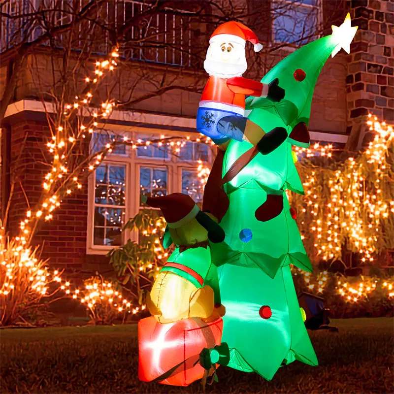 Juguetes inflables de Navidad de 7 pies, perro, Papá Noel, árbol de Navidad, jardín al aire libre, adorno de césped, modelo inflable con luces LED, decoración de Navidad, regalo - imagen 2