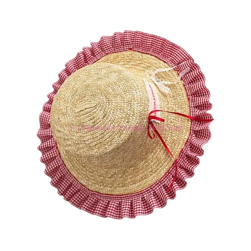 85AE Precioso sombrero único para niños, elegante sombrero cubo ajustable con borde con volantes y decoración lazo - imagen 5