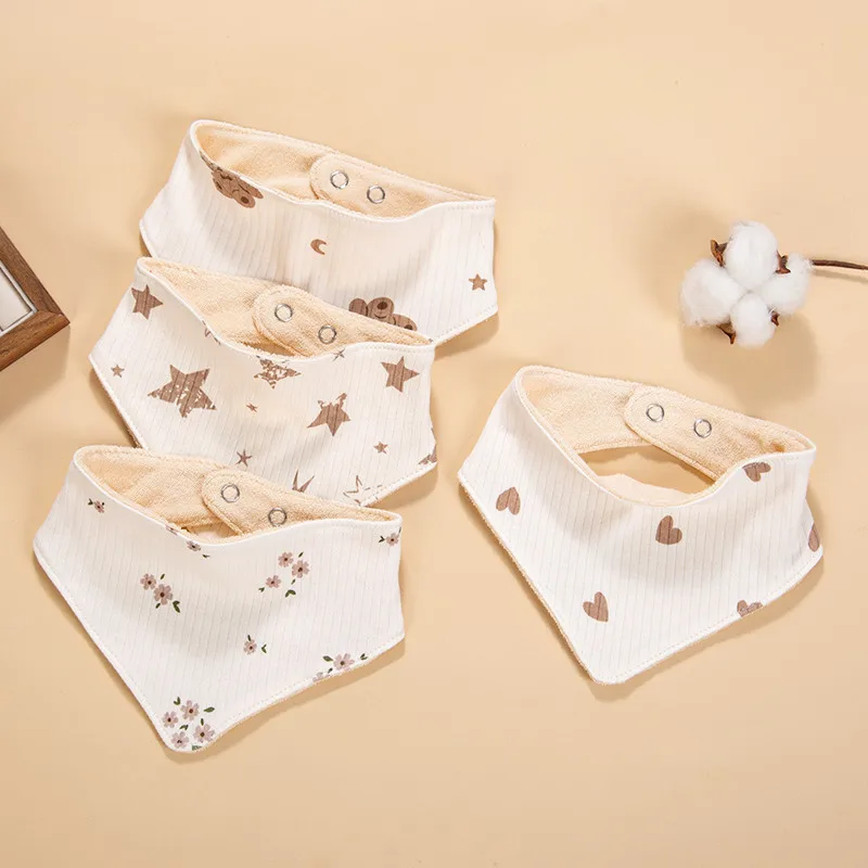 Babero de felpa de algodón puro para bebé, botones ajustables de dibujos animados, paños para eructar para alimentación de recién nacido, toalla para Saliva, Baberos de alimentación para bebés y niñas, 1 ud. - imagen 3